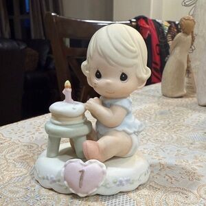 Precious Moments Baby with Cake Figurine - Cream and Blue